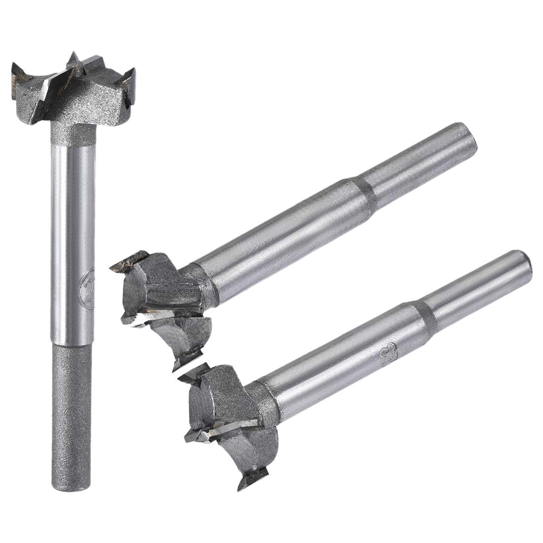 sourcing map Forstner Wood Boring Drill Bits 21mm 22mm 23mm Dia. Hole Saw Carbide Alloy Steel Tip Round Shank Cutting for Hinge Plywood Wood Tool 3in1 Set