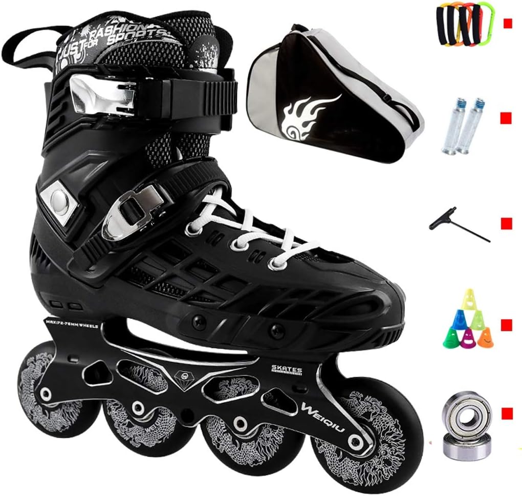 XZ15 Inline Skates For Men And Women,Adult College Student Beginner Single Row Skates,Comfortable And Breathable Roller Skates,Black White (Color : Black, Size : EU 38/US 6/UK 5/JP 24cm)