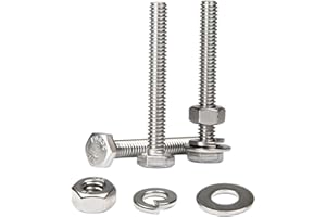 MroMax 20 Sets 1/4-20 x 2 Hex Head Screw Bolt, Nuts, Flat Washer & Spring Lock Washers Kits,Fully Threaded, Stainless Steel 18-8（304）, Bright Finish