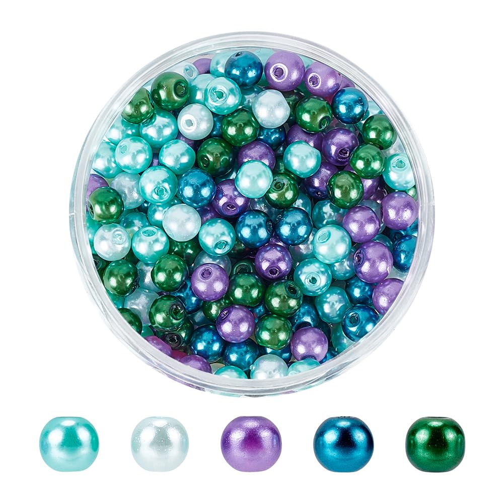 HOBBIESAY 200Pcs Glass Pearl Beads 6mm Satin Luster Pearl Beads Round Mixed Craft Beads Tiny Filler Spacer Beads for Jewelry Crafting Sewing Making Hole: 1mm