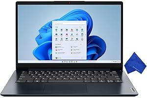 Lenovo IdeaPad 1 14.0" HD Laptop - Intel Celeron N4500, 4GB RAM, 128GB SSD, Windows 11 S Mode (with Microfiber Cloth) - Abyss