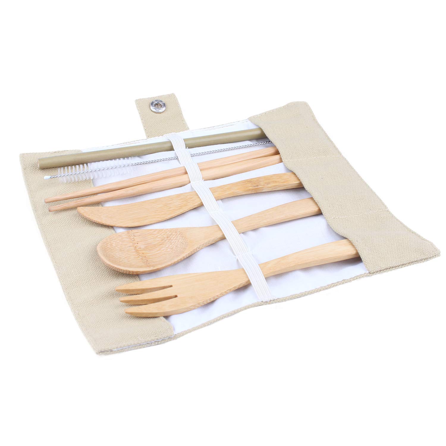 Travel Lunch Cubiertos Set Utensilios de Madera Reutilizables con Bolsa
