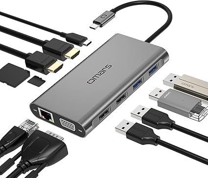 Amazon Usb C ハブ 11 In 1 トリプルディスプレイ Omars Usb Type C ハブ Hdmi ドッキングステーション 変換アダプタ デュアル 4k Hdmi出力ポート 1080p Vgaポート Pd 100w 急速充電ポート 1gbps イーサネット 4つの Usb A ポート Microsd