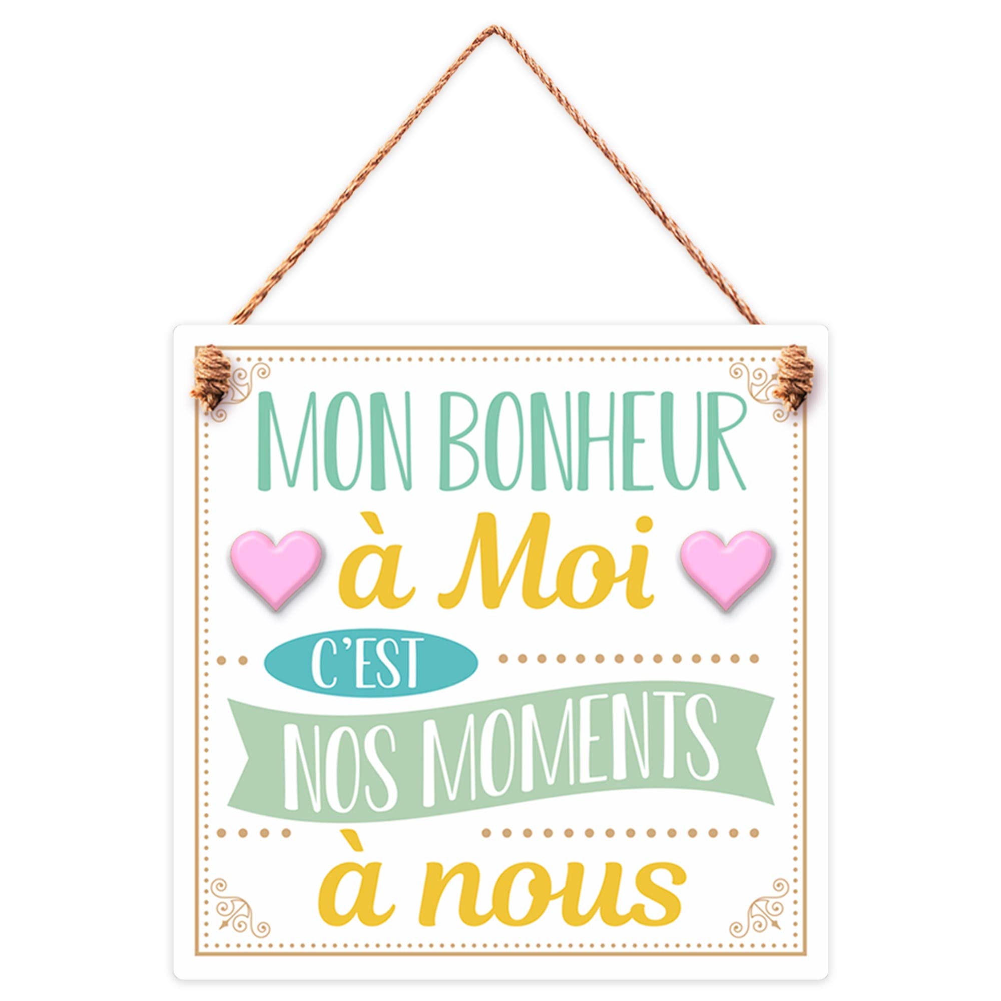 SUD TRADING COMPANY Wooden Plaque Mon Bonheur à Moi