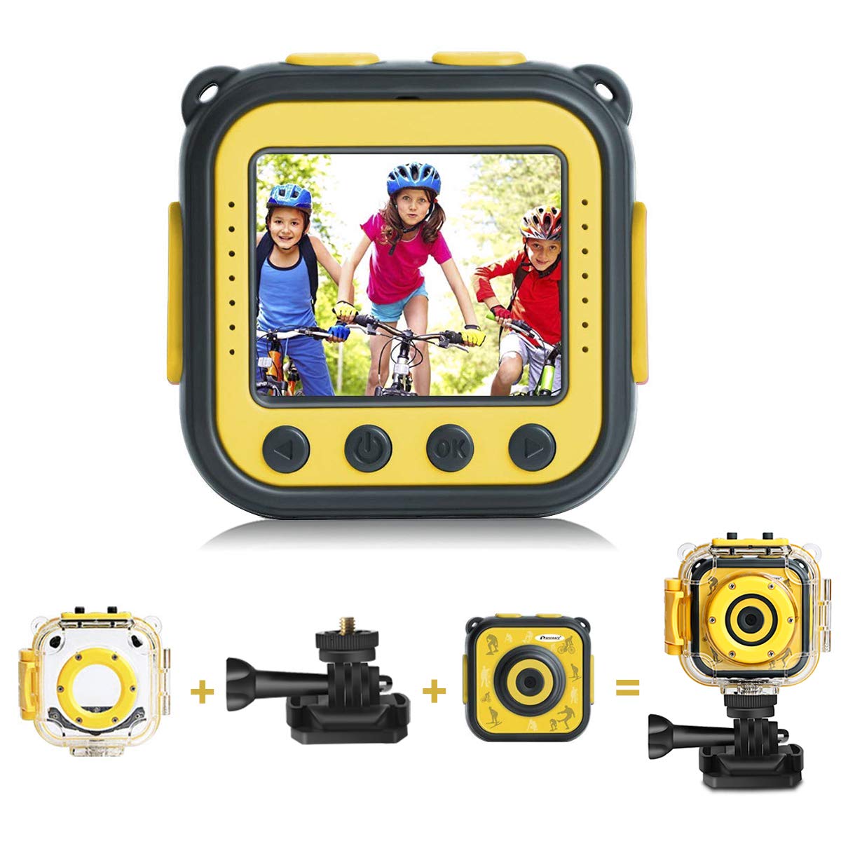 Prograce [Upgraded] Kids Camera Waterproof Action Video Digital Camera 1080 HD Camcorder for Boys Girls Toys Gifts Build-in Game(Yellow)