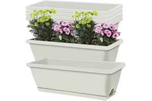 SKEWO 17 Inches 6 Pack Window Box Planter, with Drainage Tray Vegetable Flower Herb Planters, Rectangle Plastic Windowsill Planters for Outdoor Indoor Plants, for Windowsill, Patio, Garden, Home Decor