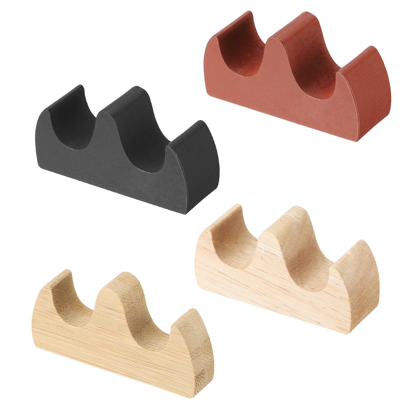 PATIKIL Calligraphy Brush Holder, 4 Pack 2 Ports Solid Wood/Bamboo Chinese Calligraphy Brush Rest for Writing Painting Pen Brush Rack Holder Tool, Wood,Black