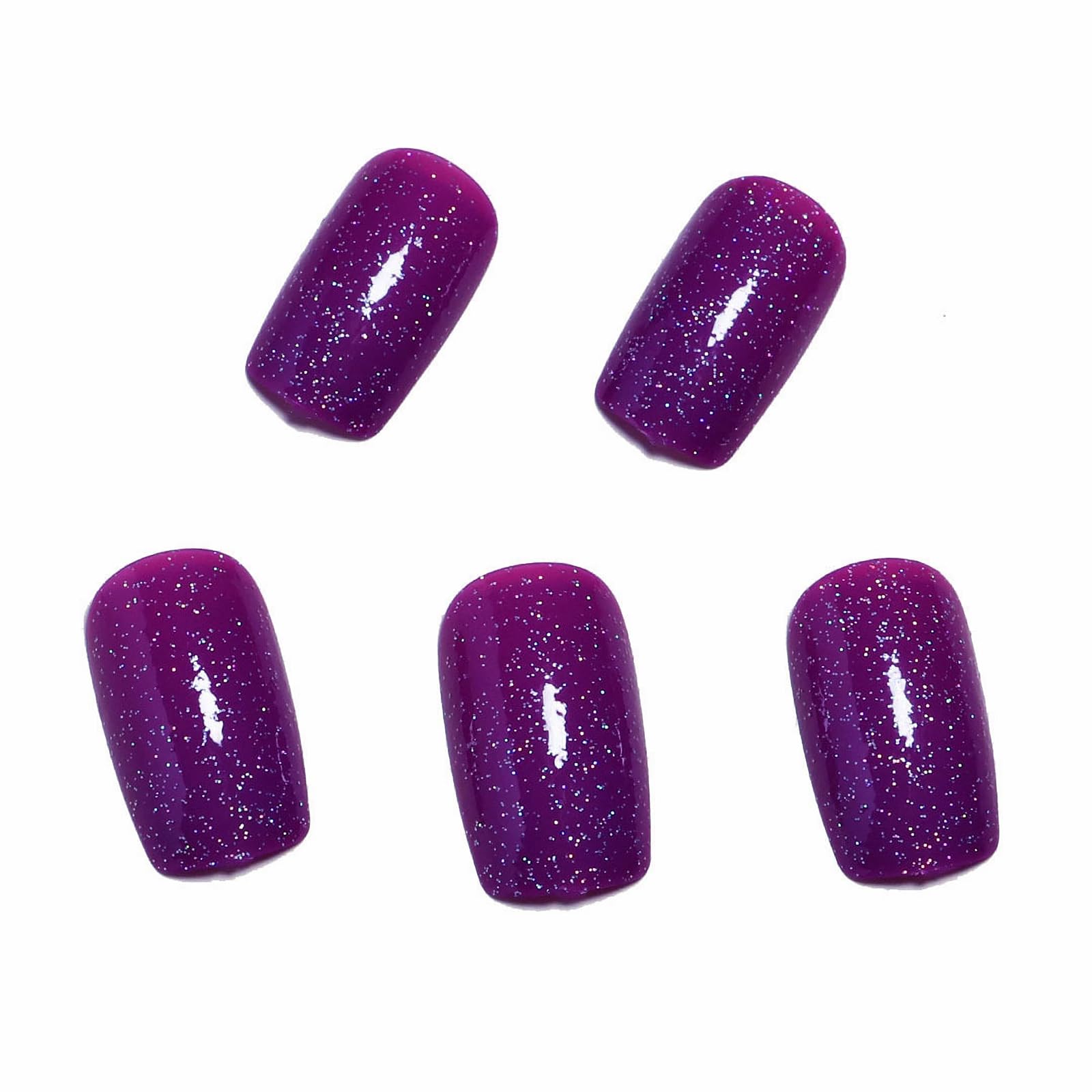 MISUD Press on Nails Medium Square Fake Nails Glossy Glue on Nails Purple Acrylic Nails Squoval Artificial Nails Bling Glitter Stick on False Nails with Design 24 pcs - Image 2