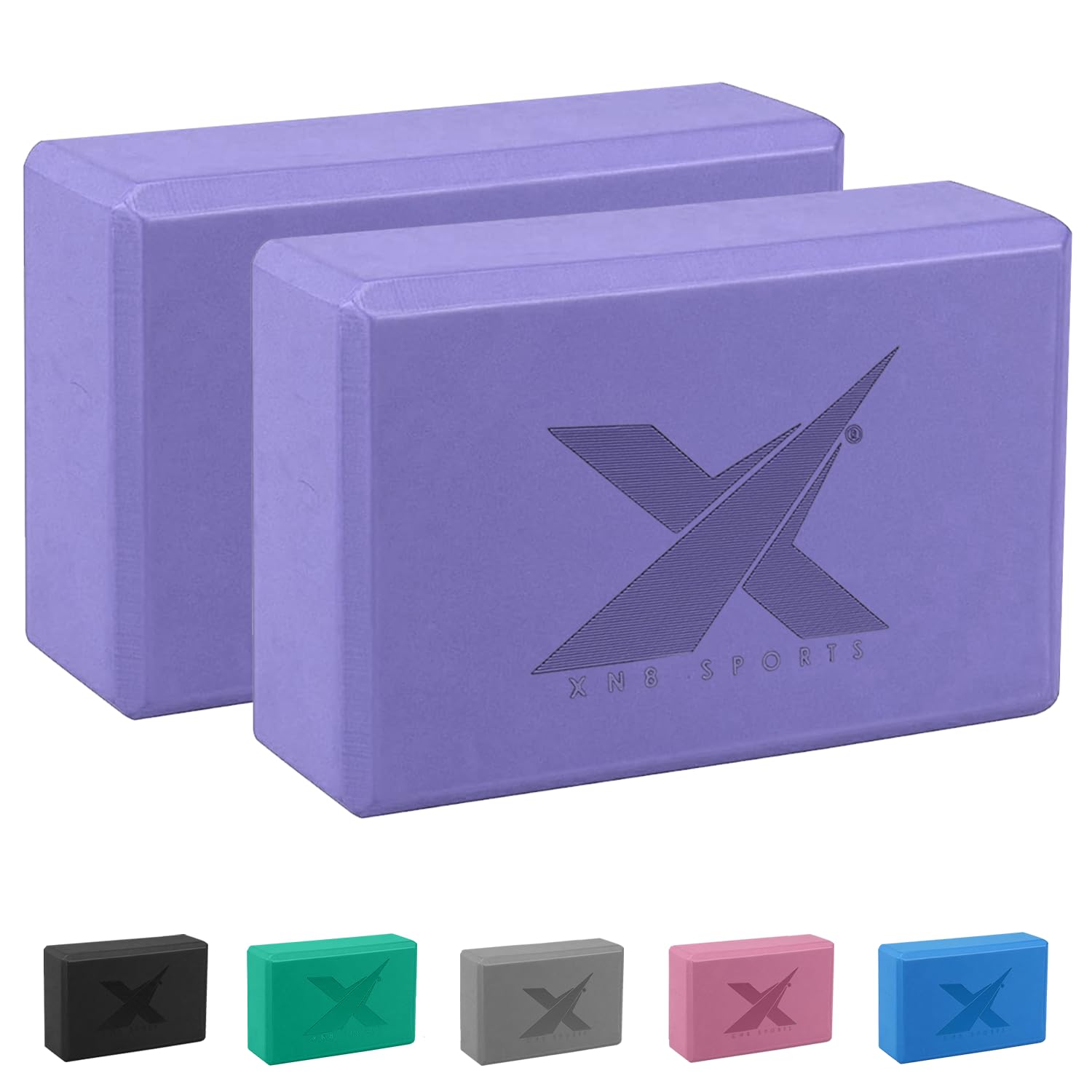 XN8 Sports Yoga Blocks Set of 2 High-Density Lightweight EVA Foam Yoga Brick For Deepen Poses Flexibility Pilates Strength Fitness Stretching Firm Sturdy Non-Slip Yoga Block