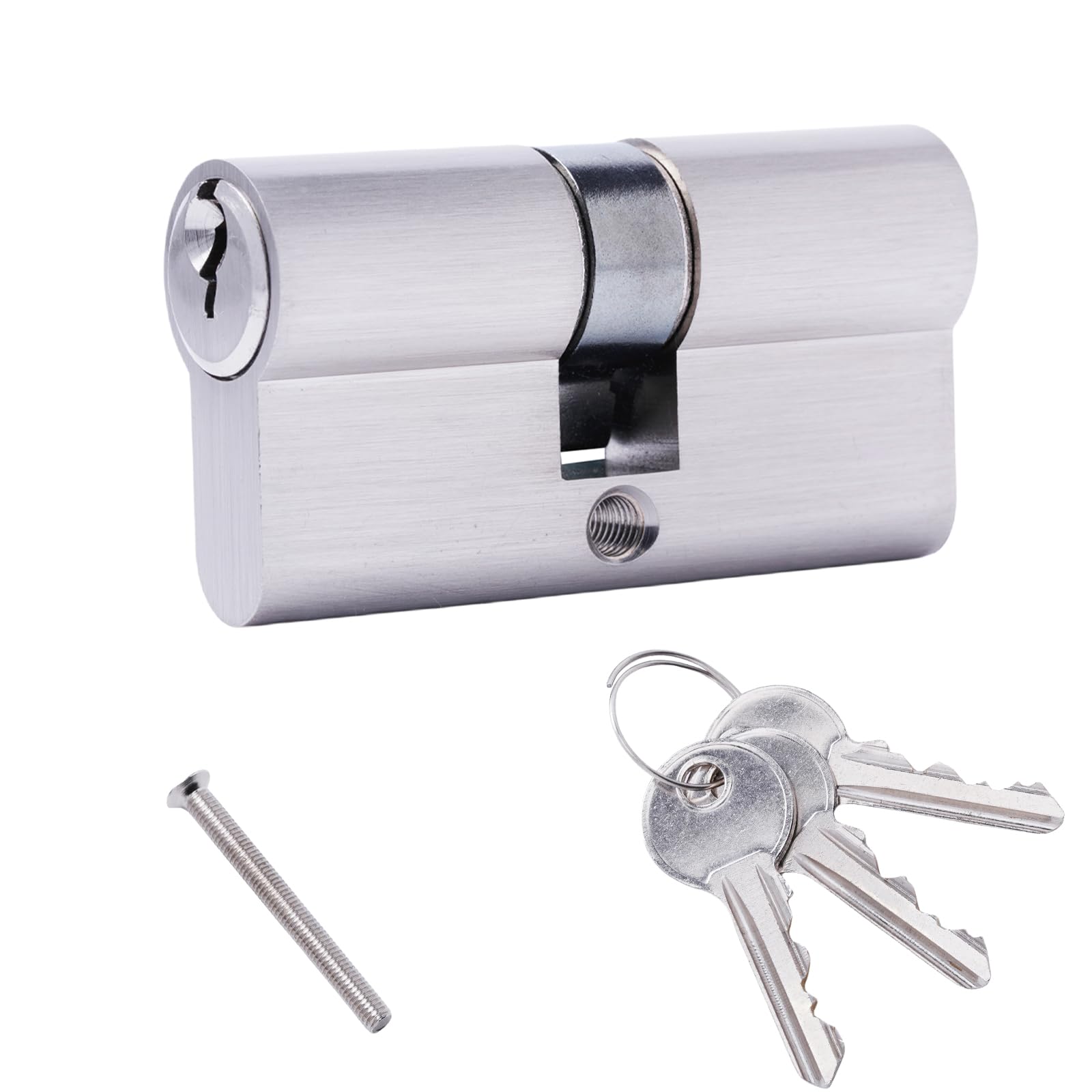 Nickel Finish Double Euro Cylinder Lock 30/30(60mm) / 25:10:25 with 3 Keys. High Security Cylinder fits Wooden, UPVC and Composite Doors.