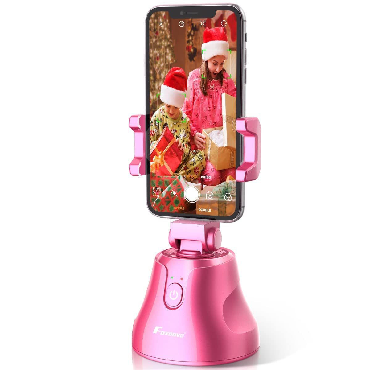 Foxnovo Smart Tracking Holder, 【Upgraded】 360°Rotation Auto Face Object Tracking Camera Phone Holder Mount, Smart Vlog Shooting Cell Phone Camera Mount for All iPhone and Android Phones (Pink)