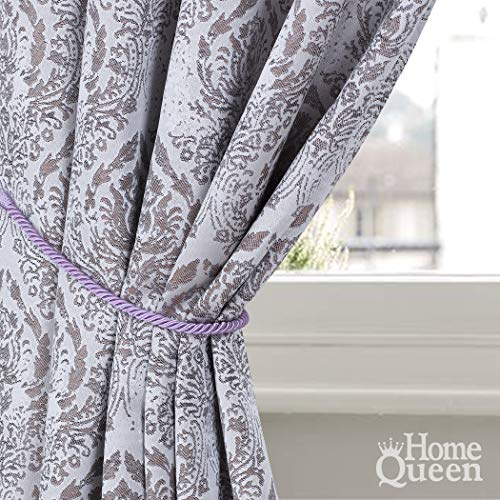 Home Queen Rope Tie Backs for Window Curtain with 2 Hooks, Hand Knitting Buckle Cord Drapery Holdbacks, Set of 2, Lilac