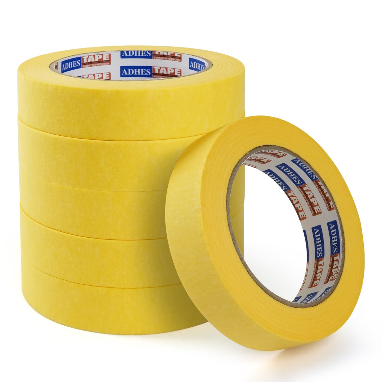 ADHES Yellow Painters Tape, Masking Tape for Walls, Labeling, 14 Days Clean Remove, 18mm x 50m, (0.7Inch x 55yard), 6Rolls Painting And Decorating For Sharp Lines And No Paint Bleed