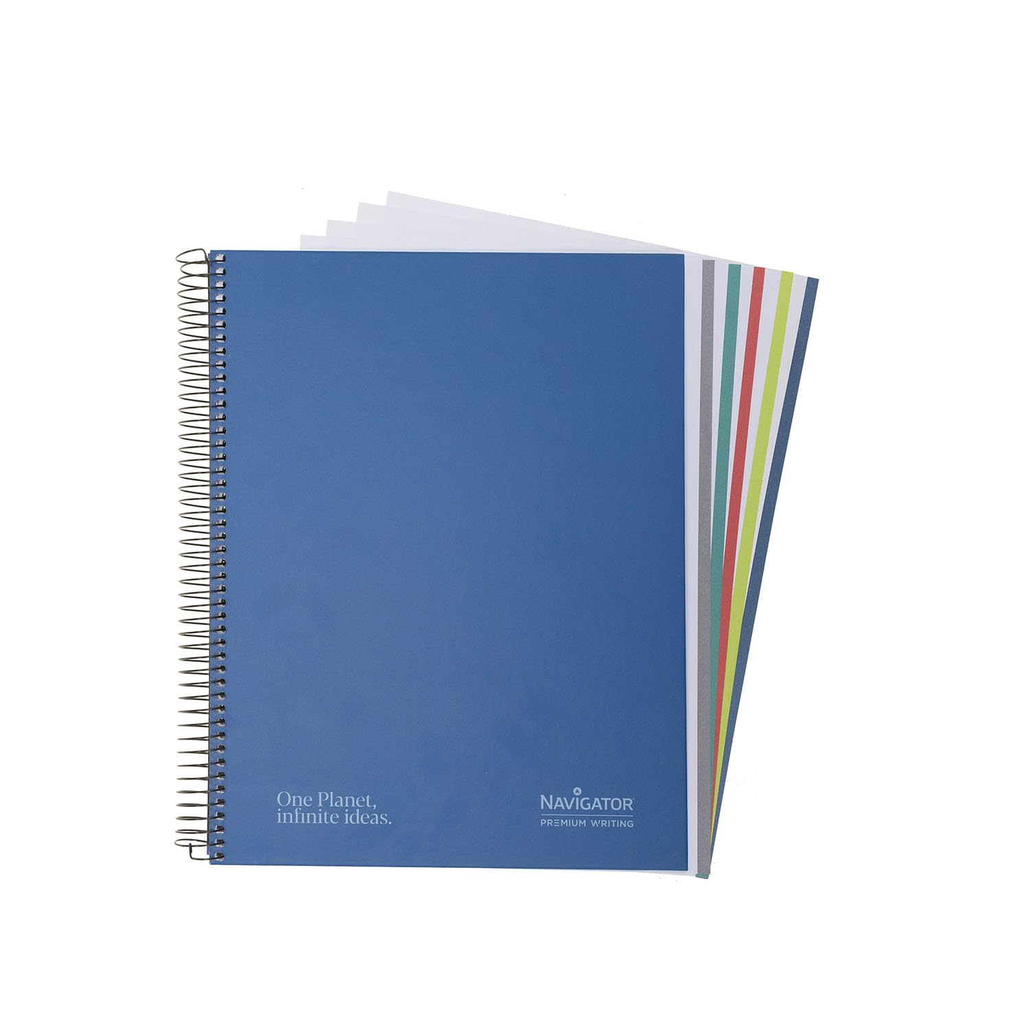 NAVIGATOR | Notebook A4+ 120 Sheets | 1 Line | Blue | Side 5 Colours | 80 g Paper | Micro-Perforated Sheets 4 Holes | Spiral Coil Lock Closure | Premium Quality Paper