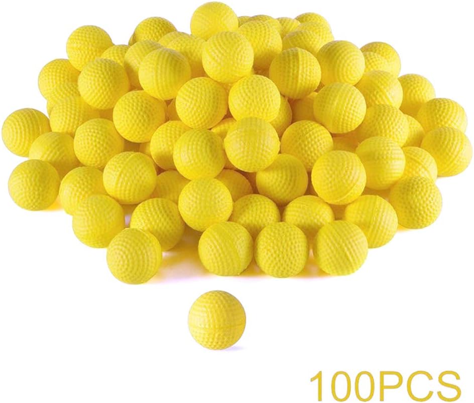 BSMEAN 100PCS Round Ammo, Bulk Foam Bullet Ball Replacement Refill Pack Kids Toy for Nerf Rival Zeus, Apollo, Khaos, Atlas & Artemis Blasters, Yellow