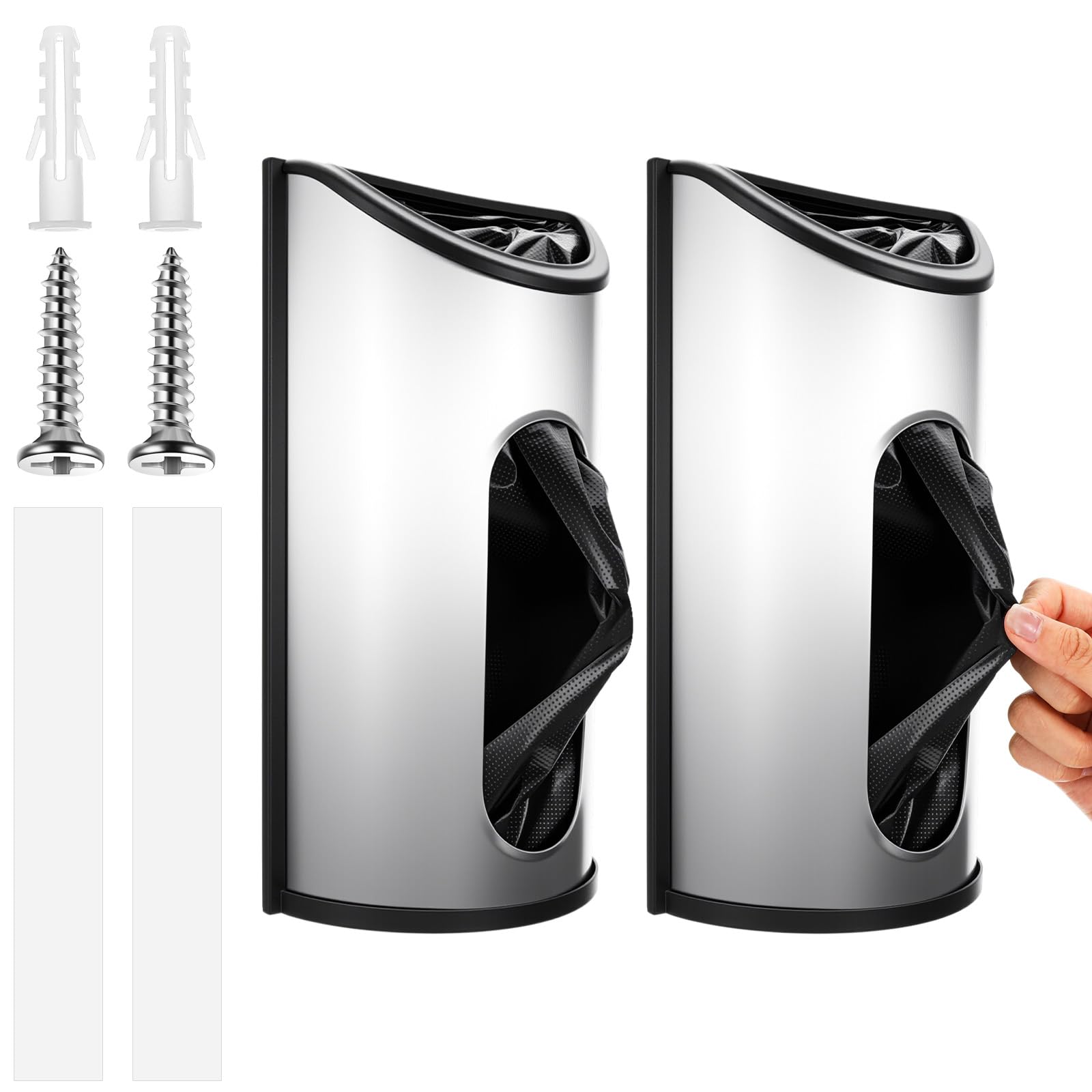 Photo 1 of 2 Pack Wall Mounted Trash Bag Holder, Grocery Bag Holder Stainless Steel Kitchen Trash Bags Organizer Anti-Fingerprints and Scraw for Kitchen Garage Barn Storage Room