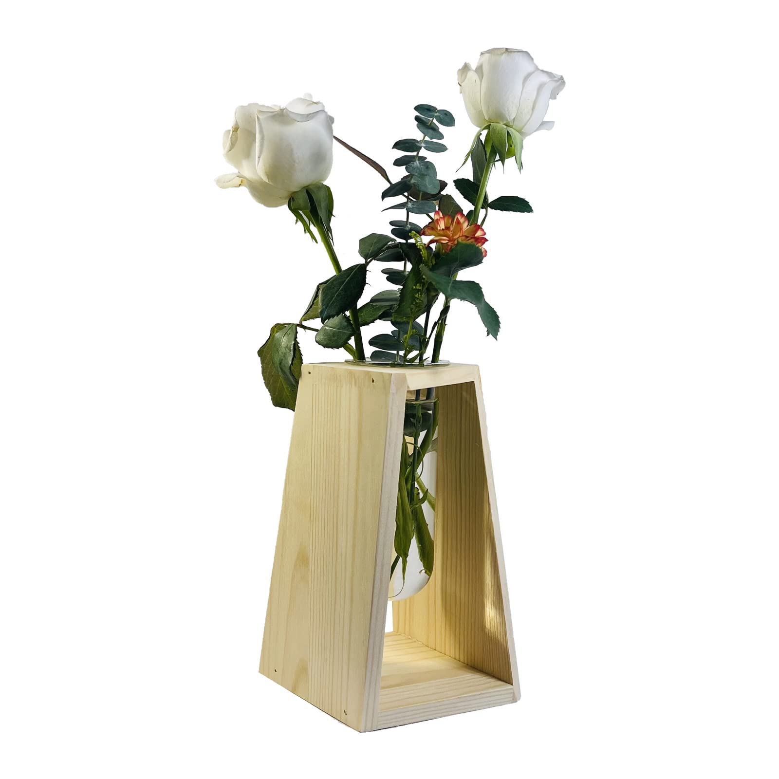 Pimaja Test Tube propagation station Unique Test Tube Vase with Geometric Wooden Stand for Home&Office Decoration (Burlywood)