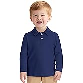 ZUEMET Toddler Boys Long Sleeve Polo Shirts School Uniform Dress Shirt Size18M-5T