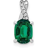 14k White Gold Pendant with Oval Cut Green Gemstone and Curved Diamond Accents, Elegant Emerald Necklace for Women, May Birthstone Jewelry, Fine Gemstone Pendant for Anniversary or Fashion Wear