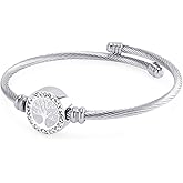 555Jewelry Adjustable CZ Tree of Life Bracelet for Women, Twisted Cable Wire Cuff Bangle