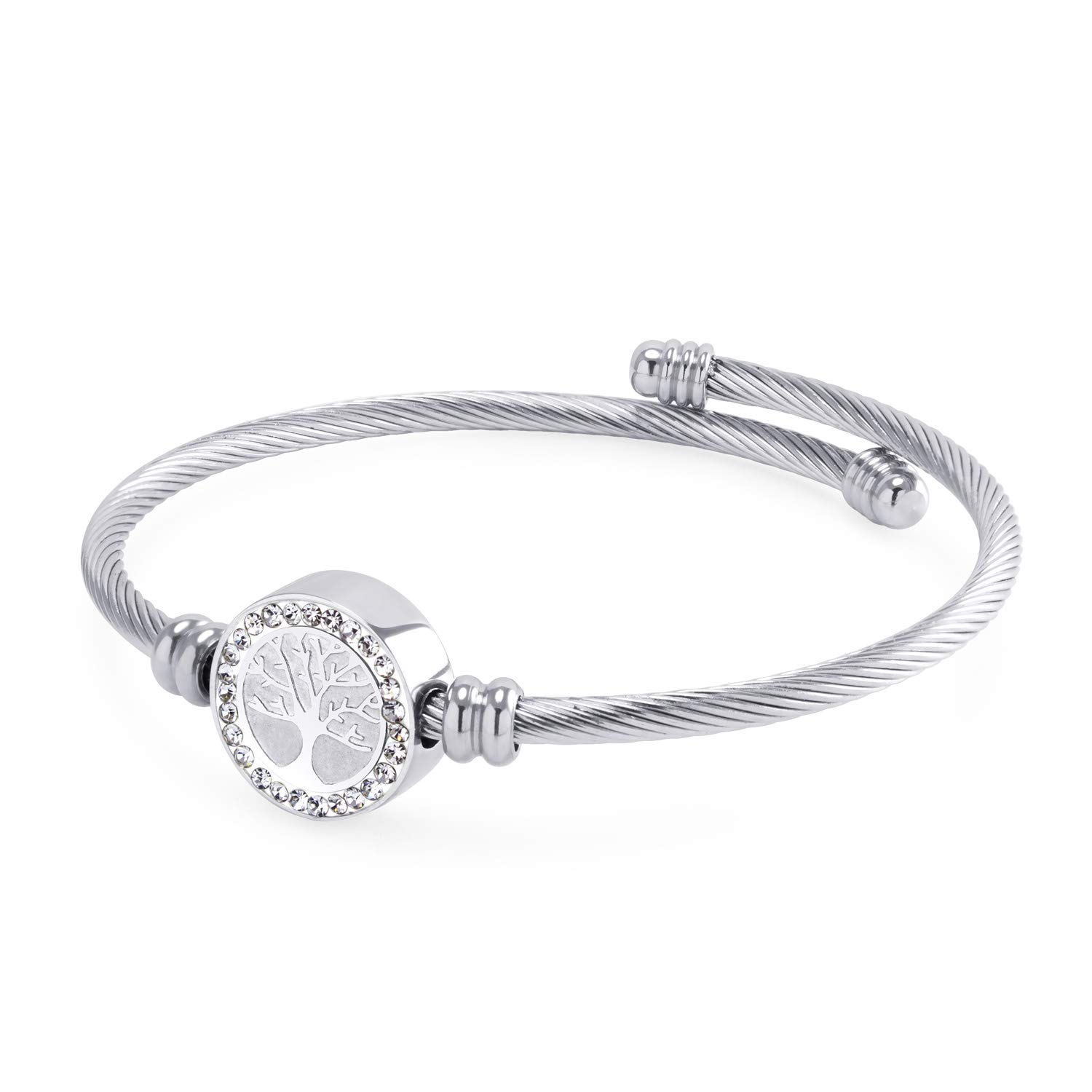 555Jewelry Stainless Steel Adjustable Cubic Zirconia Bracelet For Women Tree of Life, Wire Cuff Bangle, Designer Inspired Cable Bracelet, Twisted Cable Bracelets for Women, Silver
