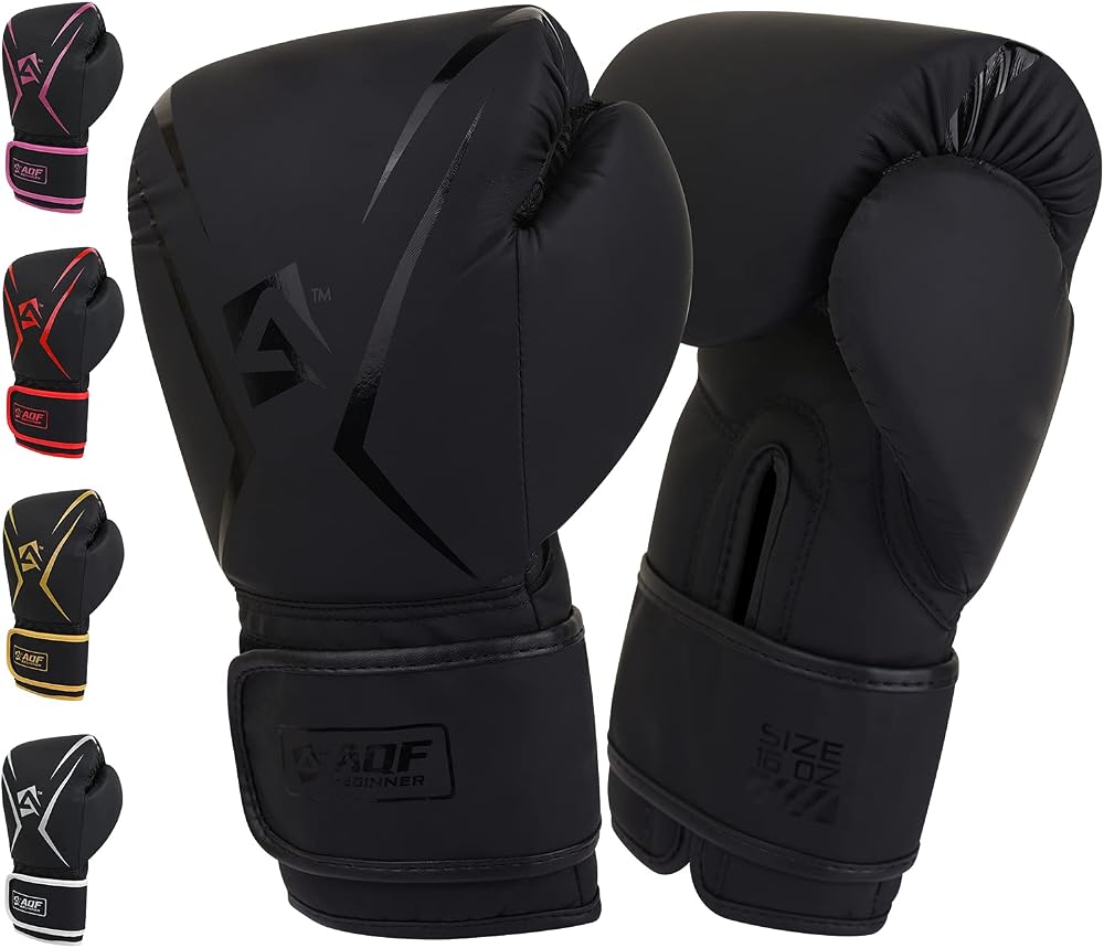 AQF Boxing Gloves Kids Adults 6oz-16oz Training Muay Thai Gloves Black 12oz