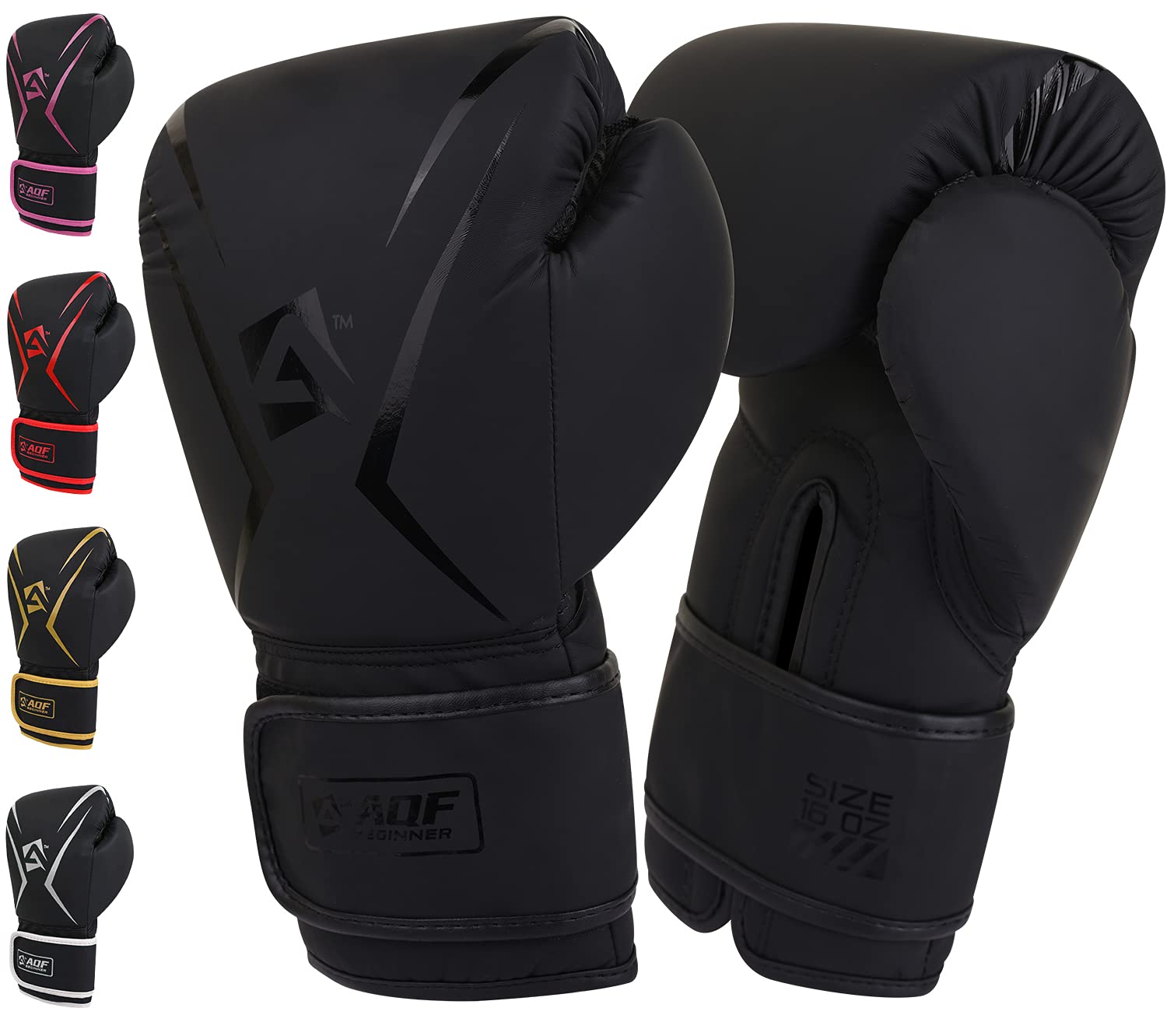 AQF Boxing Gloves Kids Adults - Training Muay Thai Gloves 6oz to 16oz for Punch Bag MMA Sparring Fighting & Kickboxing with Extra Layers of Padding (Black, 12oz)