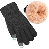 Women's Winter Warm Touch Screen Gloves Womens Thermal Cable Knit Wool Fleece Lined Glove for Cold Weather