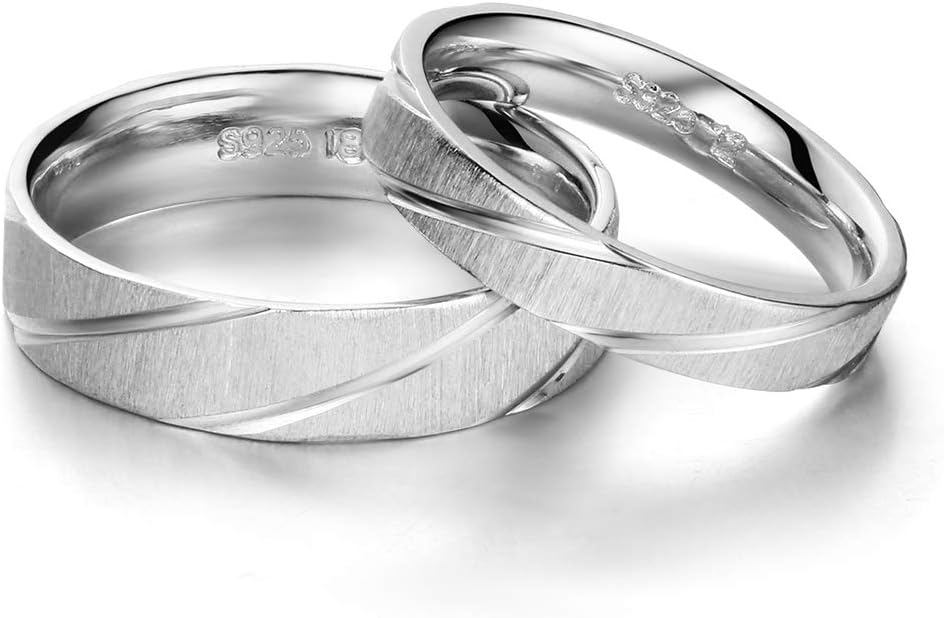 Highlights 925 Sterling Silver Wedding Band Couple's Ring For Men Women Sets Promise Ring for Couples, Women SIZE 4.5