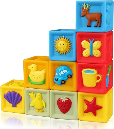 Aitbay Lot De 10 Blocs De Construction Souples Pour Bebe Jouets Educatifs A Macher Pour Bebe Pour 6 Mois Et Plus Avec Chiffres Sans Bpa Amazon Ca Jeux Et Jouets