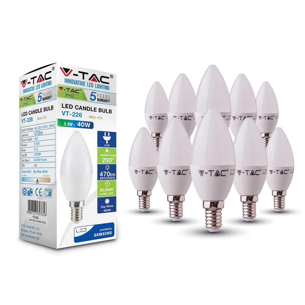 VTAC 5.5W (40W) LED Candle Bulb with Samsung LED E14 SES (Small Edison Screw) 4000 Kelvin Day