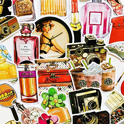 29PCS Girl Vintage Stickers Retro Fashionable Women‘s Perfume Bottle Suitcase Vintage Camera Waterproof Sticker Laptop Car Suitcase Computer Water Bottle Mobile Phone Stickers Decals (Vintage 1)