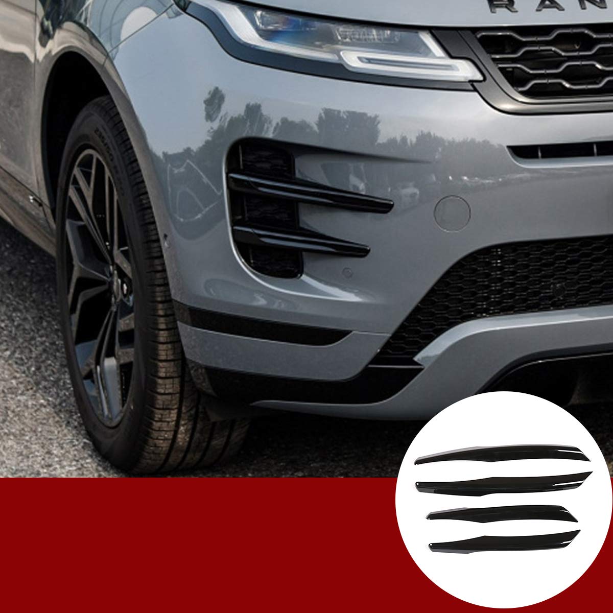 YIWANG ABS Chrome Gloss Black Car Front Fog Lamp Strips Trim Sticker 4pcs For RangeRover Evoque 2019 2020 Auto Accessories