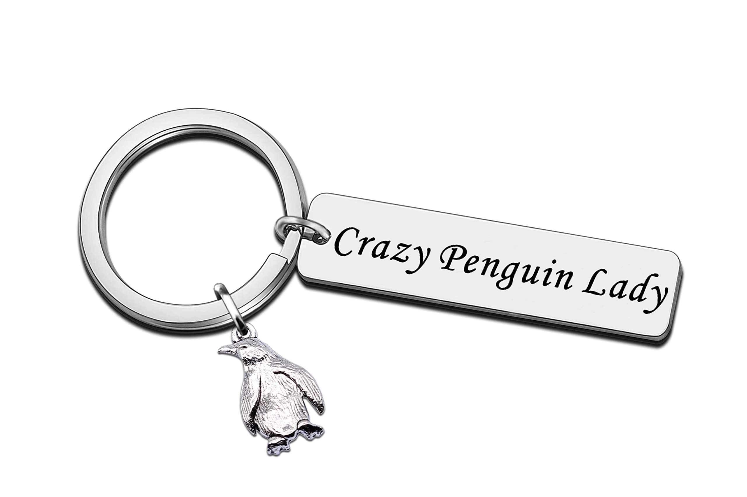 SDOFY Funny Penguin Gifts for Women Her Girl Crazy Penguin Lady Keyring Keychain