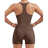 SUUKSESS Women 2 Piece Workout Sets High Waisted Biker Shorts with Pockets Built in bra Racerback Tank Tops