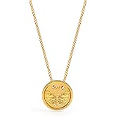 ACC PLANET Coin Necklace 18K Gold Plated Dainty Butterfly Pendant Necklace Vintage Textured Medallion Coin Pendant Necklaces Cute Butterfly Simple Jewelry Gift for Women