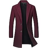 chouyatou Men's Mid-Length Single Breasted Wool Blend Top Coat