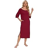 WiWi Womens Viscose from Bamboo Nightgowns 3/4 Sleeves Nightshirts Full Length Soft Knit Sleep Shirts S-XXL