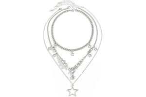 KUNJOE Silver Star Necklace Y2K Accessories Jewelry Chunky Silver Necklace Stack Grunge Kawaii Cute Necklaces Aesthetic Vintage Emo Jewelry