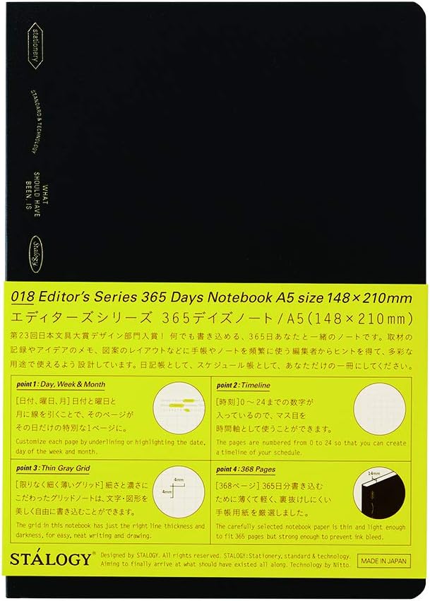 Stalogy 365 Days notebook A5, by Nitcoms, Black, 5.8 in. x 8.3 in. / A5 / 365 Days