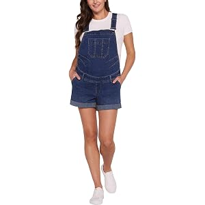 Motherhood Maternity Women's Casual Denim Short Overalls Pregnancy Romper With Adjustable Straps and Pockets