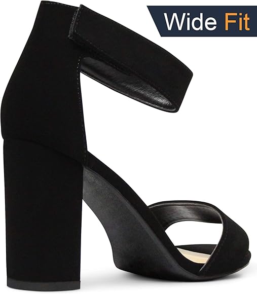 wide fit black open toe heels