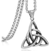 FIZIZDH Men's Stainless Steel Irish Triquetra Celtic Knot Trinity Pendant Necklace with 24 inch Keel Link Chain Unisex