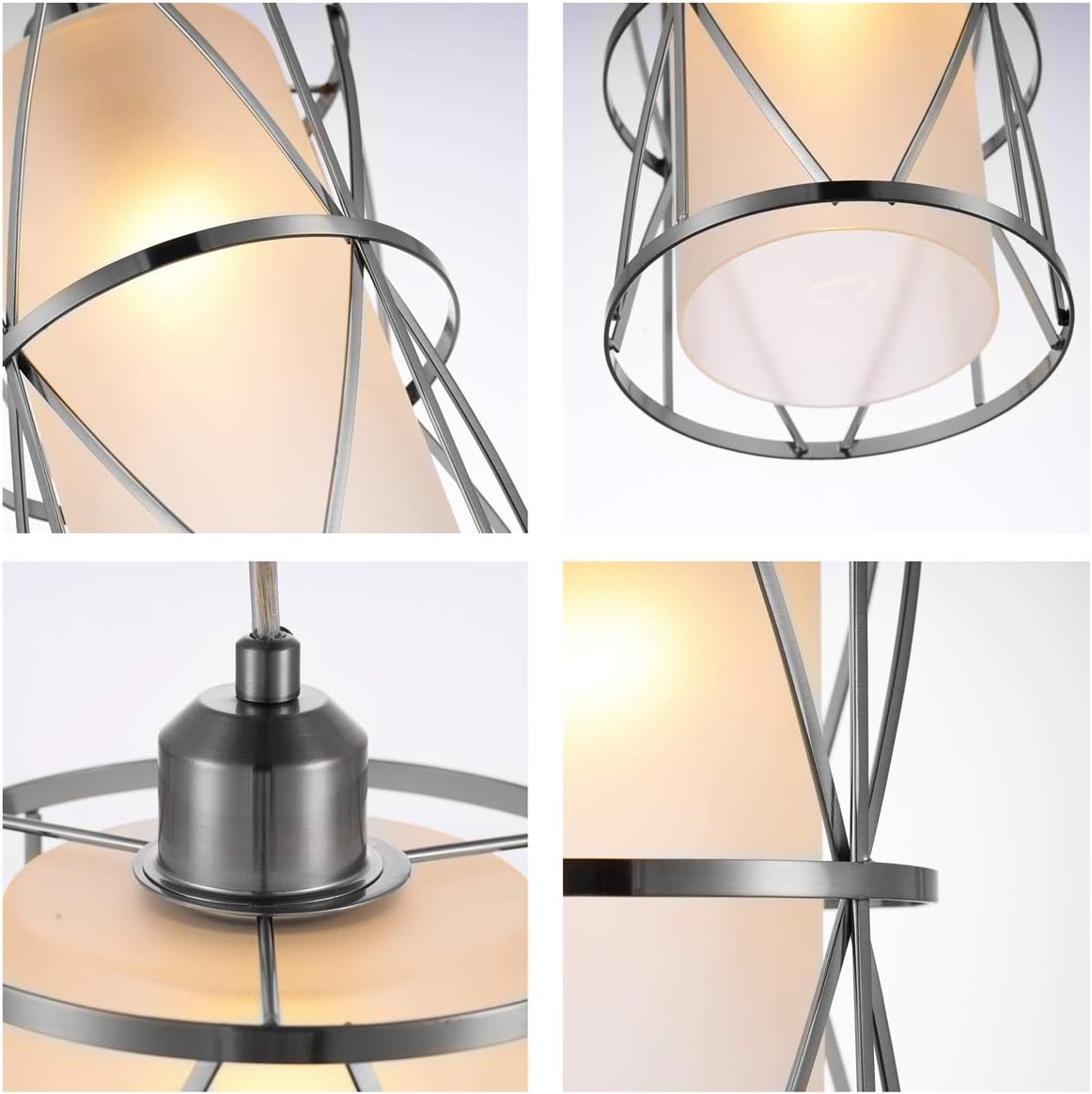 KLOSM Modern Mini Pendant Light in Brushed Nickel Finish with Frosted Glass Shape 1-Light Adjustable Cylinder Pendant Lighting Fixture for Kitchen Island Sink Dining Room Counter Farmhouse - - 