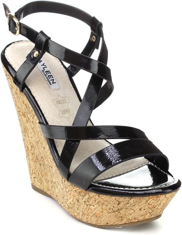 Kayleen Dame-2 Womens Criss Cross Strappy High Heel Platform Wedge Sandals,Black,7