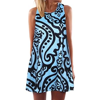 Kleid Damen Sommer SANFASHION Kleider Vintage Boho Frauen Sleeveless Strand Printed Short Minikleid