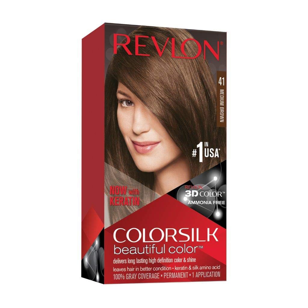 Revlon Colorsilk Beautiful Color, Permanent Hair Dye with Keratin, 100% Gray Coverage, Ammonia Free, 41 Medium Brown : Chemical Hair Dyes : Beauty