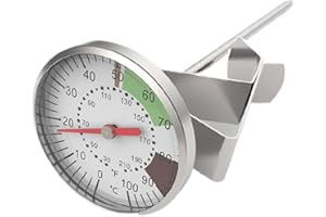 Milk Thermometer for Steaming Milk, 2" Dial Stainless Steel Candy Thermometer with Pot Clip and Protective Sleeve for Coffee 