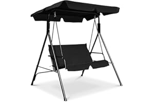 Tangkula 2 Person Porch Swing, Outdoor Swing with Removable Cushions, Solid Steel Structure, Patio Swing with Adjustable Cano