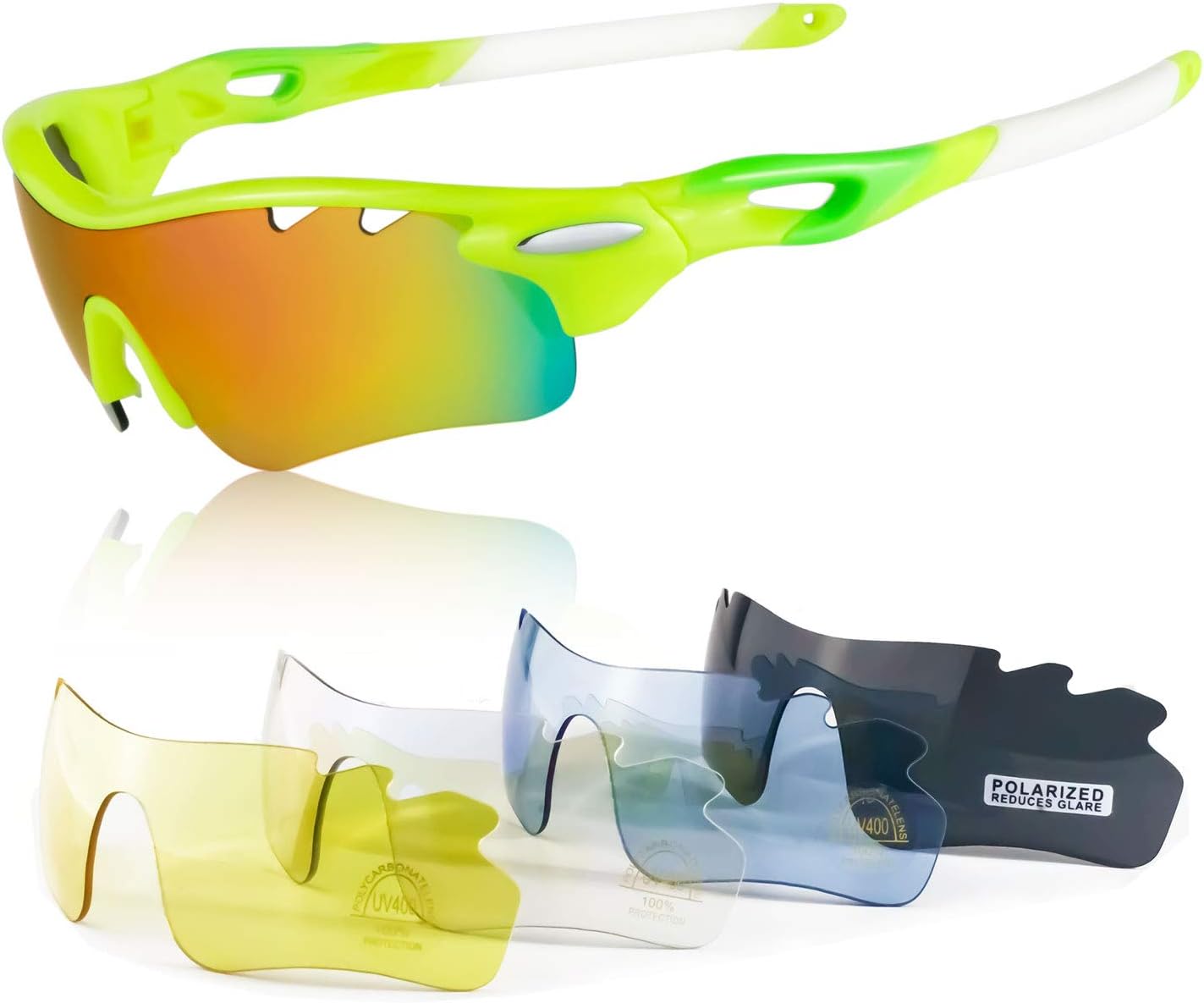 JBeard Cycling Glasses with 5 Interchangeable Lenses - Polarized Sport Sunglasses Kit Anti Fog Wind Glare UV 400 Protection - Road & Mountain Bike MTB Riding Running Eyewear for Men and Women